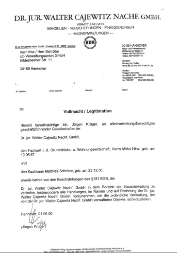 Zertifikat 2 der Verwaltungsunion GmbH bzw. von Mirko Hinz