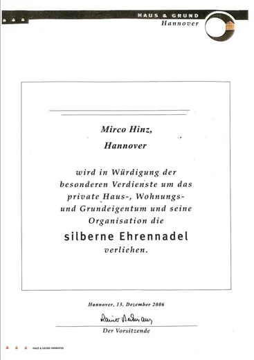 Zertifikat 5 der Verwaltungsunion GmbH bzw. von Mirko Hinz